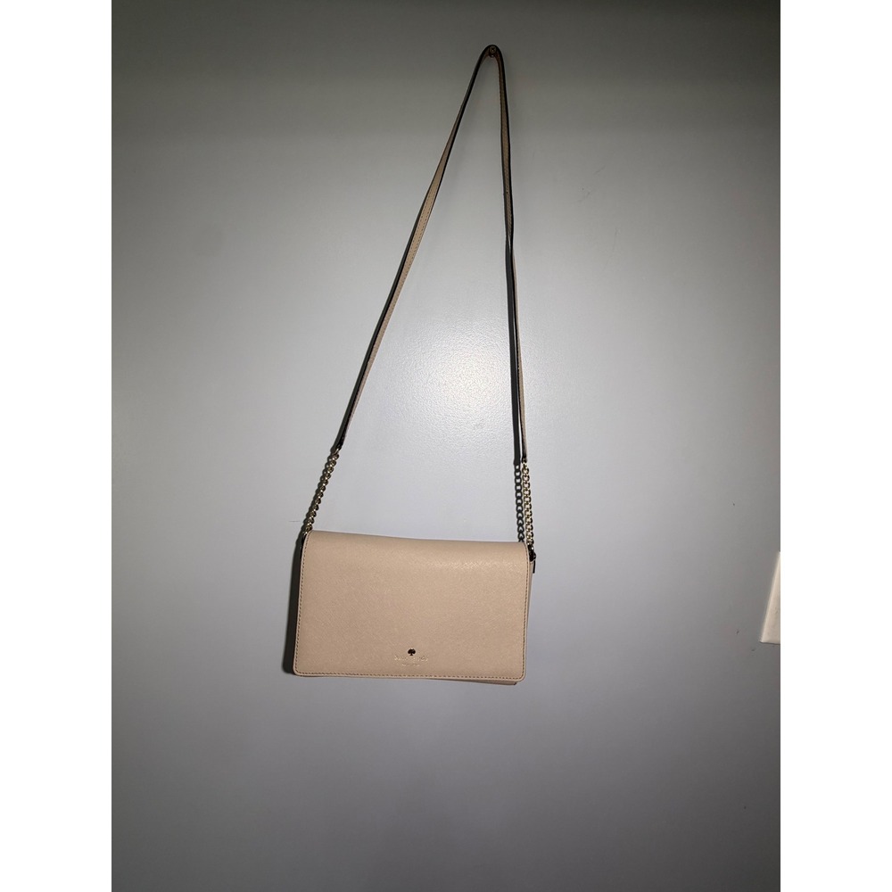 Kate Spade New York Beige Saffiano Leather Crossbody Bag Gold Chain Strap - Picture 3 of 11